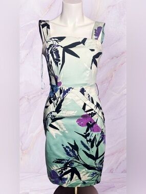 Vintage Y2K Le Chateau Mint & Purple Bamboo Bodycon Dress made in Canada SIze S